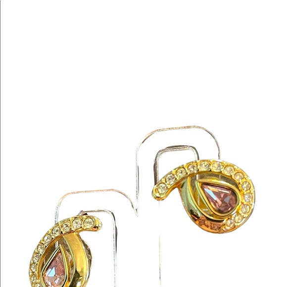 Vintage Swarovski Auth (SAL) 1980s Pink crystal rhinestone gold plated earrings - Picture 4 of 7